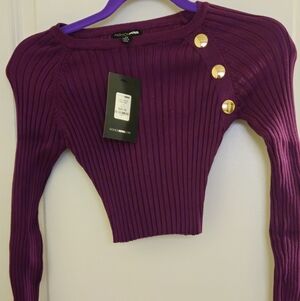 Purple Ribbed Long Sleeve Top